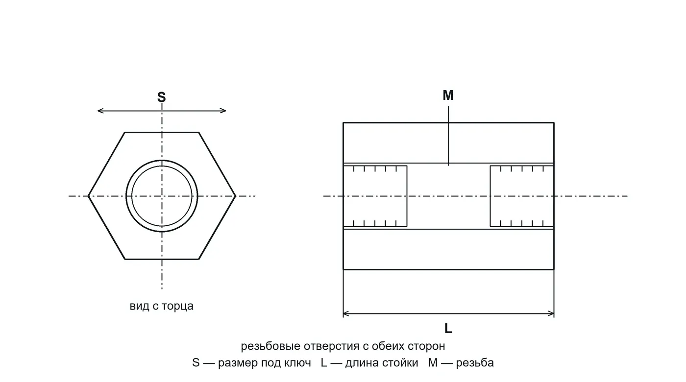 Чертёж Стойка для печатных плат PCHSS с обозначением размеров