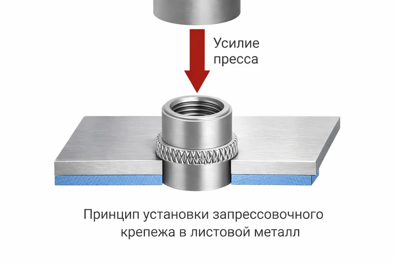 Принцип установки запрессовочного крепежа в листовой металл